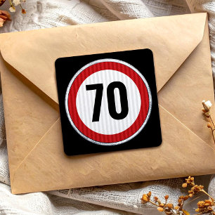 Pegatina Cuadrada Señal de límite de velocidad por cumpleaños 70 - C