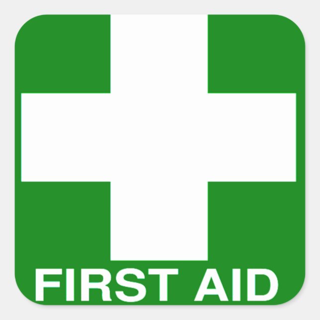 Pegatina Cuadrada Señal de primeros auxilios verde (Anverso)