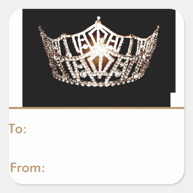 Pegatina Cuadrada Señales de regalo de Miss América Lt. Gold Crown P (Anverso)