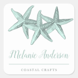 Pegatina Cuadrada Sencilla acuarela de lomo de mar Starfish Artesaní