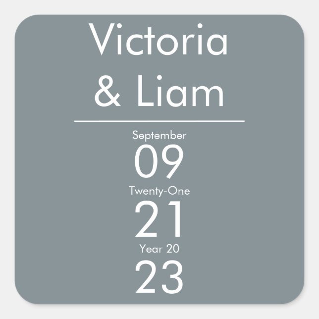 Pegatina Cuadrada Sencilla y moderna Boda azul Invitación Palo cuadr (Anverso)