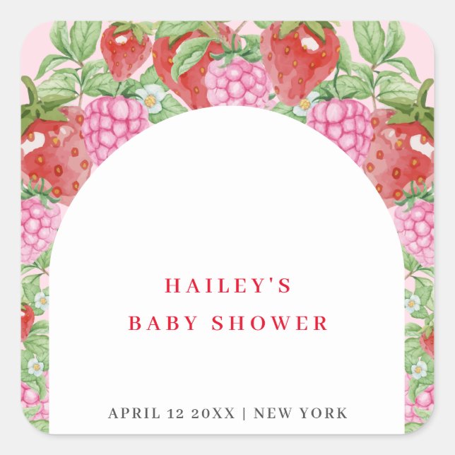 Pegatina Cuadrada Sencillo Baby Shower de arce de fresa dulce (Anverso)