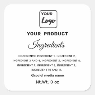 Pegatina Cuadrada Sencillos ingredientes de productos con logotipo e