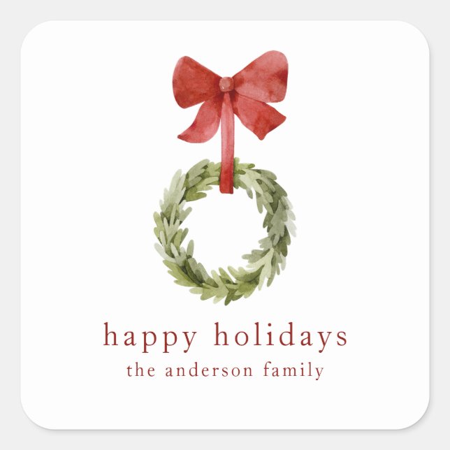 Pegatina Cuadrada Sencillos Navidades de la vegetación Wreath Red Bo (Anverso)