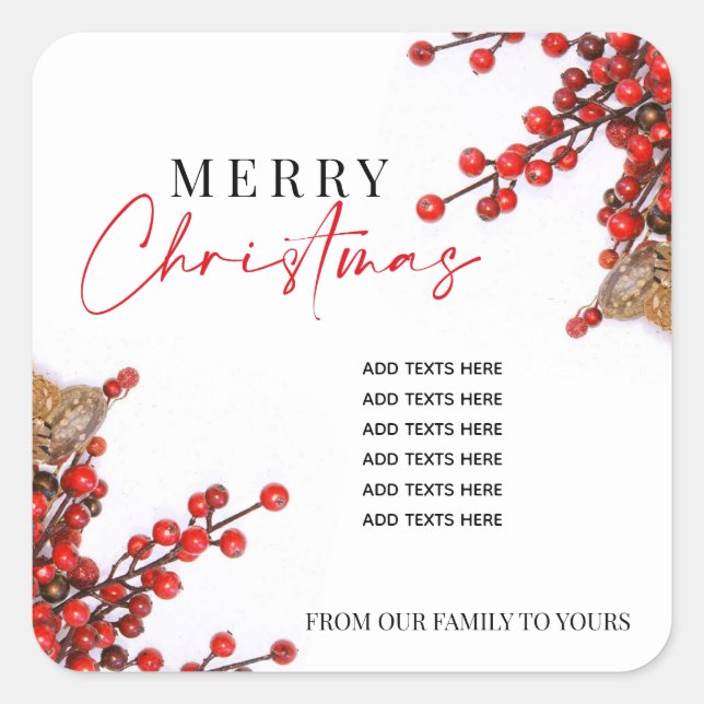 Pegatina Cuadrada Sencillos Navidades rojos y blancos Holly Berries (Anverso)