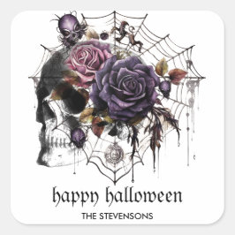 Pegatina Cuadrada Sencillos rosas góticos y fiesta de Halloween con