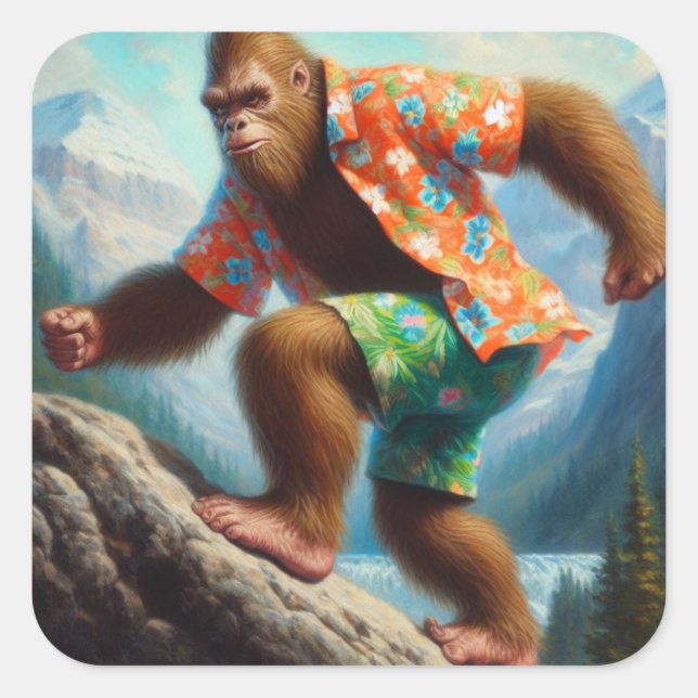 Pegatina Cuadrada Senderismo en pie de playa (Anverso)