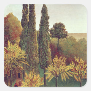 Pegatina Cuadrada Sendero en el parque Buttes Chaumont, París, 1908 