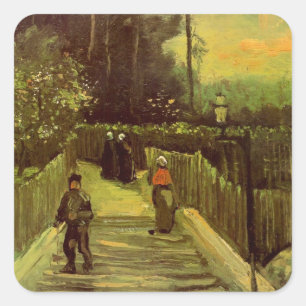 Pegatina Cuadrada Sendero inclinado en Montmartre por Vincent van Go