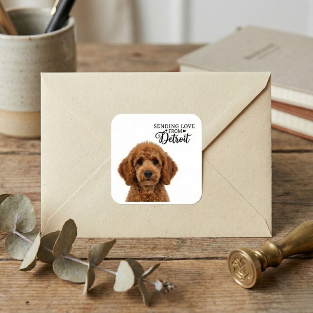 Pegatina Cuadrada Sending Love From Detroit  (Stick Your Dog Everywhere.)