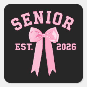 Pegatina Cuadrada Senior 2026 Lazo Rosa