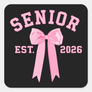 Pegatina Cuadrada Senior 2026 Lazo Rosa