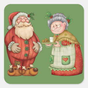 Pegatina Cuadrada Señora Claus Milk Cookies de Santa