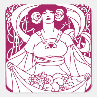Pegatina Cuadrada Señora de la Cosecha de Art Nouveau