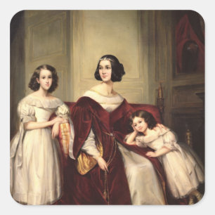 Pegatina Cuadrada Señora de Nonjon y sus dos hijas, 1839