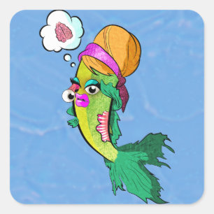 Pegatina Cuadrada Señora Fish del zombi