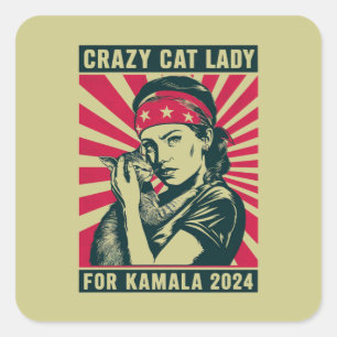 Pegatina Cuadrada Señora Gata Loca por Kamala 2024 