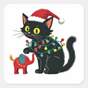 Pegatina Cuadrada Señora Gata sin Hijos Navidad Kamala Trump 