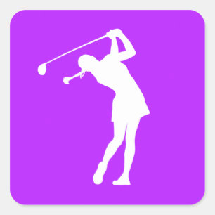 Pegatina Cuadrada Señora Golfer Silhouette Sticker Purple
