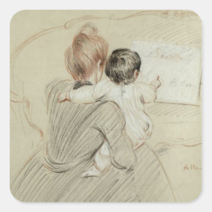 Pegatina Cuadrada Señora Paul Helleu y su hija Paulette