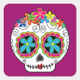 Pegatina Cuadrada Señorita Calavera