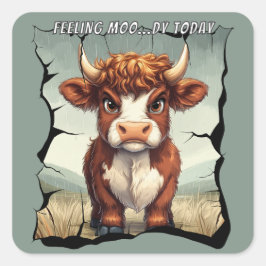 Pegatina Cuadrada Sensación de Moody Today Highland Cow