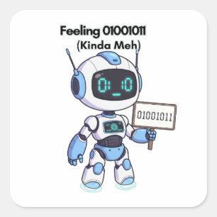 Pegatina Cuadrada Sensación de robot 01001011 (Kinda Meh)