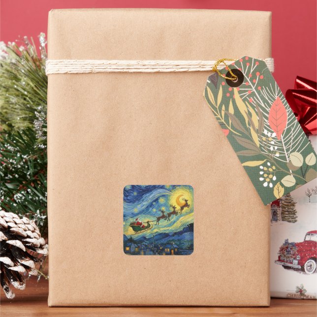 Pegatina Cuadrada Sensational Van Gogh-esque Santa Rudolph (Vacaciones)