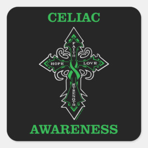 Pegatina Cuadrada Sensibilización/cruz...Celiac