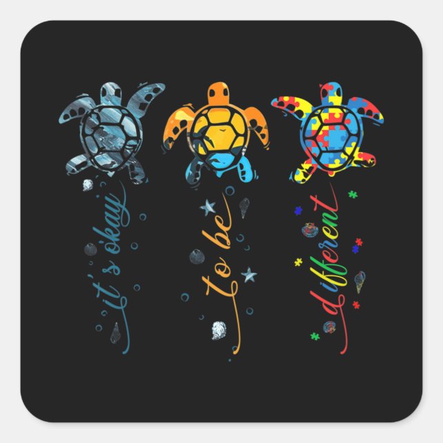Pegatina Cuadrada Sensibilización sobre autismo animal de tortuga du (Anverso)