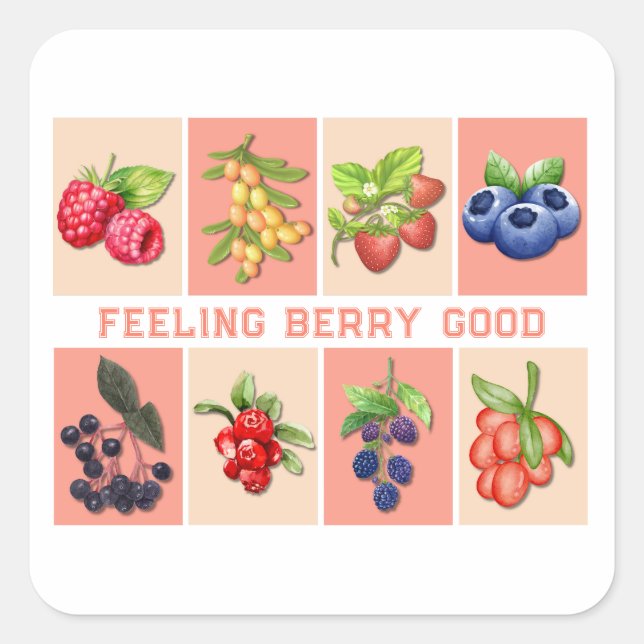 Pegatina Cuadrada SENTIMIENTO BERRY BUENO Personalizable Fresas Berr (Anverso)