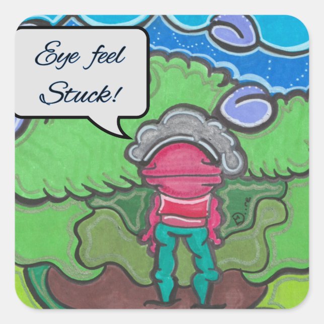 Pegatina Cuadrada Sentimiento ocular atascado (Anverso)