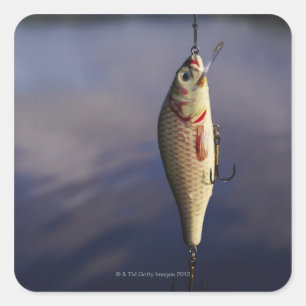 Pegatina Cuadrada señuelo de pesca frente al agua