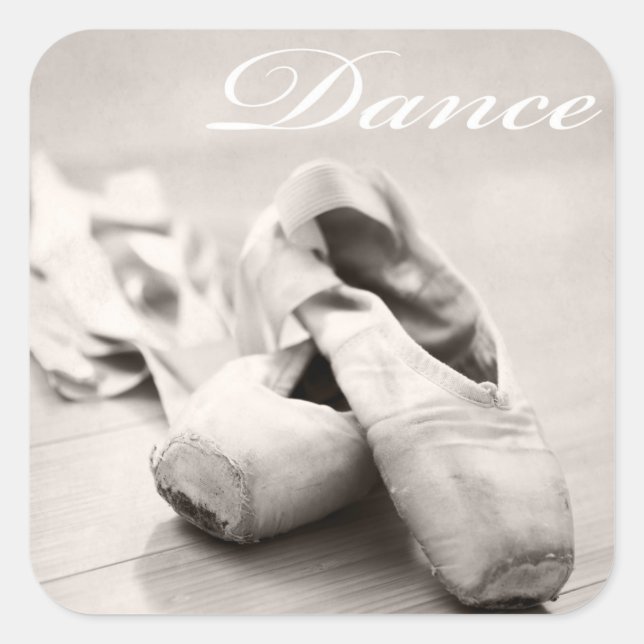 Pegatina Cuadrada Sepia Ballet Slipper Pointe Shointe Dance Template (Anverso)