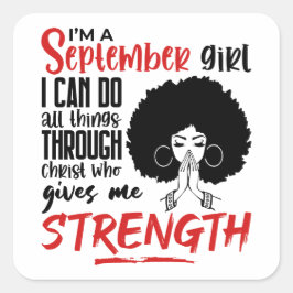 Pegatina Cuadrada September Girl Christian Women Pray Birthday Queen