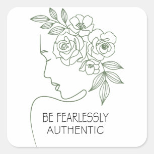 Pegatina Cuadrada Ser Flores Sin Miedo Cabeza Feminine