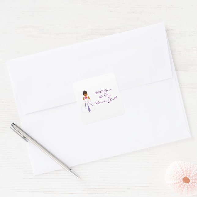 Pegatina Cuadrada "¿Serás mi dama de flores" Personalizable  (Sobre)