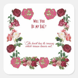Pegatina Cuadrada Serás Mi Vintage Valentine De Rosas Rústicos De BA