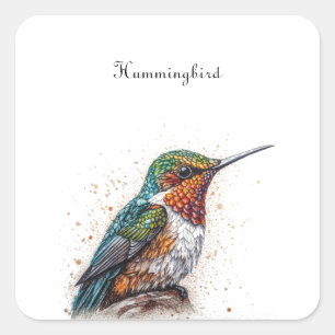 Pegatina Cuadrada Serenata de Colibrí Embellado, personalizado