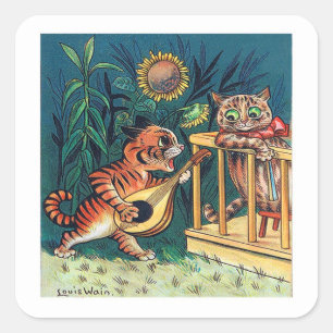 Pegatina Cuadrada Serenata del gatito de Louis Wain
