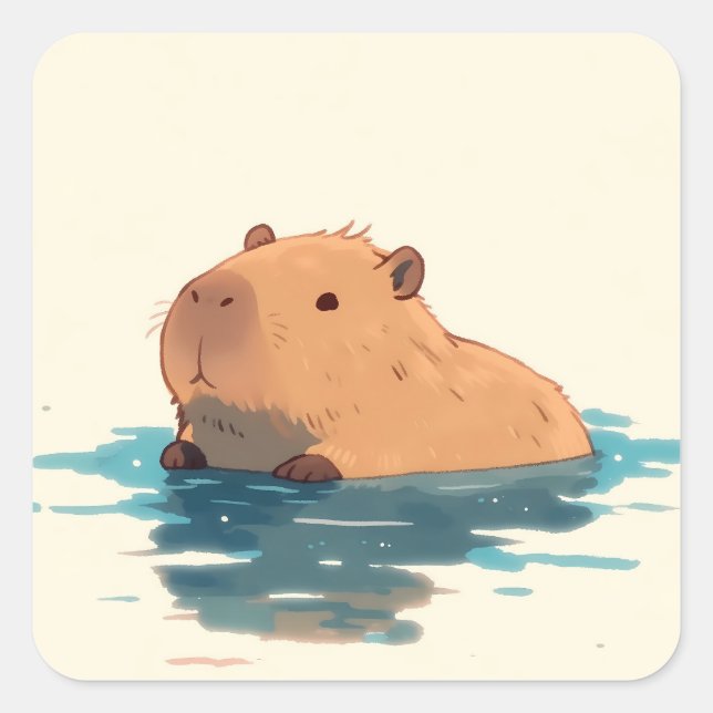 Pegatina Cuadrada Serene Wading Capybara Illustration (Anverso)