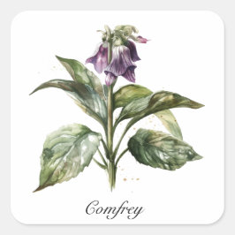 Pegatina Cuadrada Serene Watercolor Comfrey, personalizado