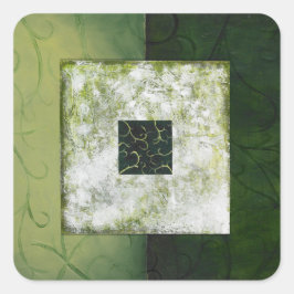 Pegatina Cuadrada Serenidad - Green Abstract Art Poster