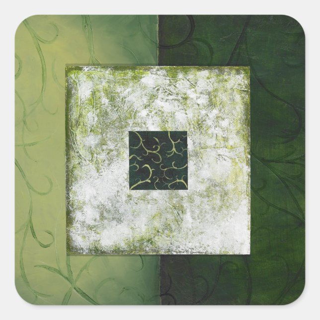 Pegatina Cuadrada Serenidad - Green Abstract Art Poster (Anverso)