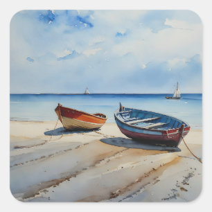 Pegatina Cuadrada "Serenity Shores" Una Tranquila capa marina de acu