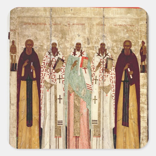Pegatina Cuadrada Sergio de Radonesh con los santos de (Anverso)