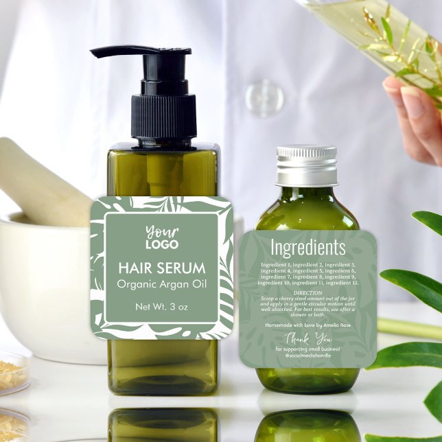 Pegatina Cuadrada Sérico Mínimo Verde Botánico De La Hoja Tropical (Minimal Green Botanical Tropical Leaf Hair Serum Square Sticker)