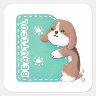 Pegatina Cuadrada Serie Alphabet: "B" Hermoso Ilustracion Beagle