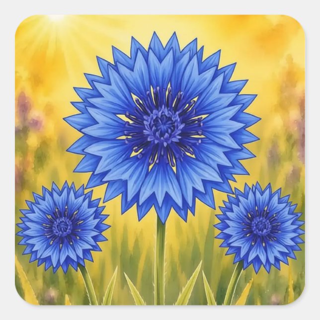 Pegatina Cuadrada Serie Radiantes Pétalos - Centaurea (Anverso)