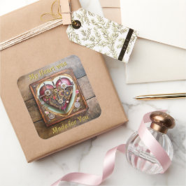 Pegatina Cuadrada Serie Steampunk Corazón Rojo Buff